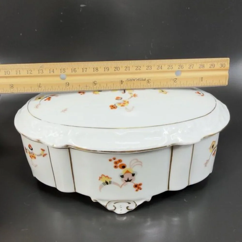 Antique Baensch Lettin Fine Porcelain Footed Powder Box Trinket Dish Germany VTG